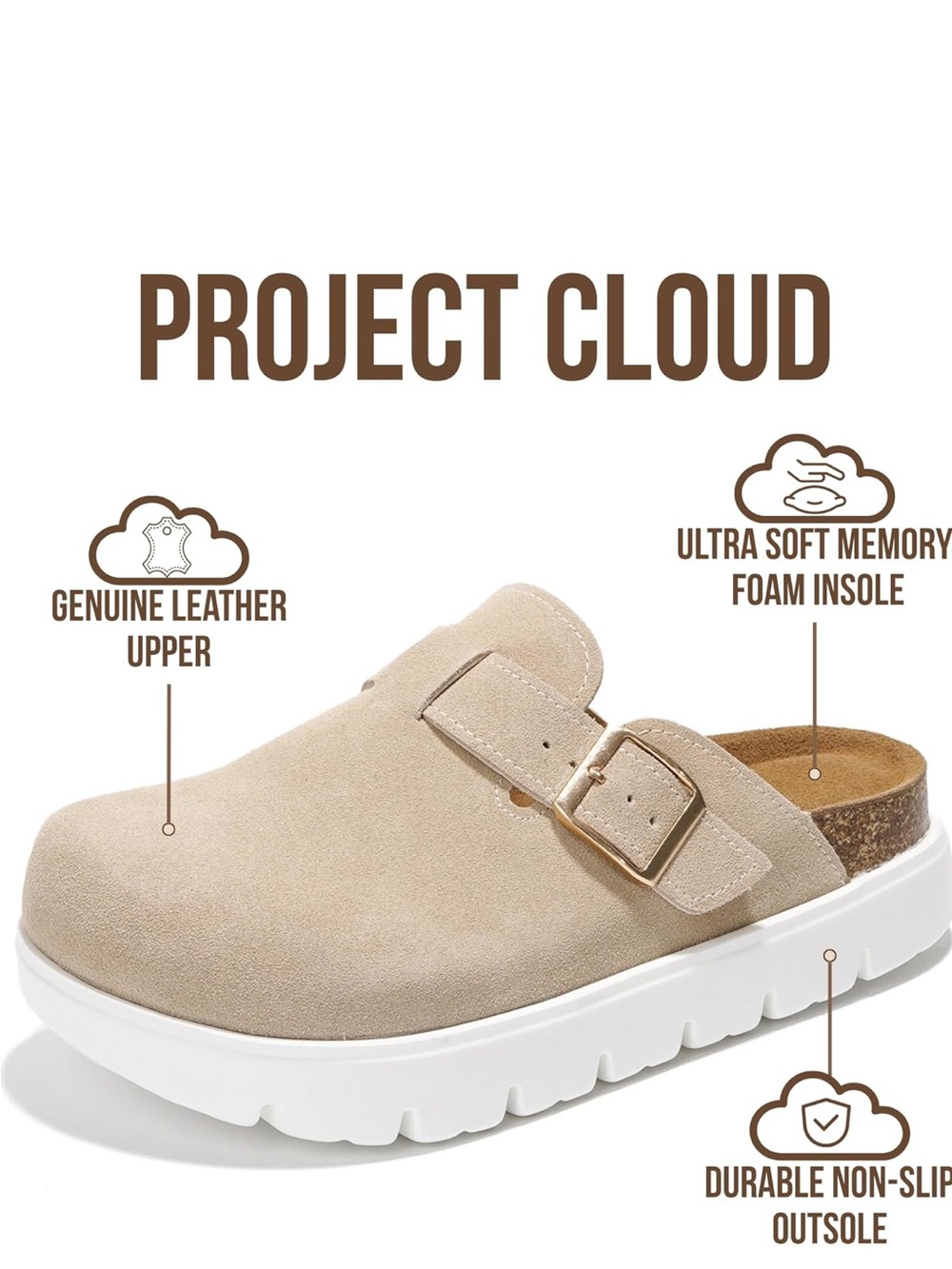 Beige Suede Clog Mule with Buckle
